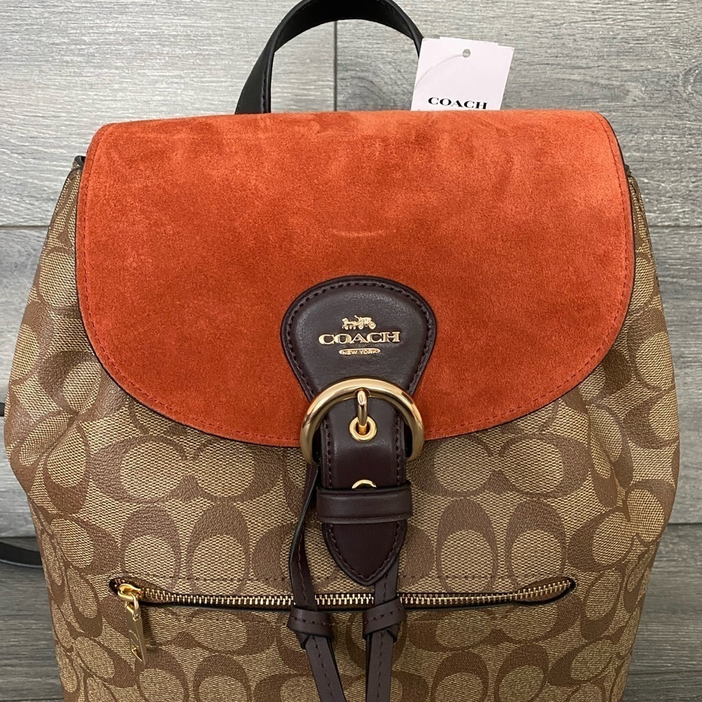 Coach Suede Kleo khaki multi backpack bagwomen signature - Picture 5 of 13